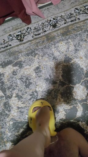 Mistress Footjob Snd Ballbusting Slave at Home