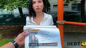 Fuck for debts with a hot teen Russian brunette in mini skirt