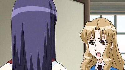 Redhead and Asian lesbians finger, lick, and fuck in wild hentai action