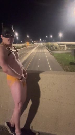 Nighttime Muscle King: Asian Hunk in Leather Harness &amp; Jockstrap Owns the Empty Streets