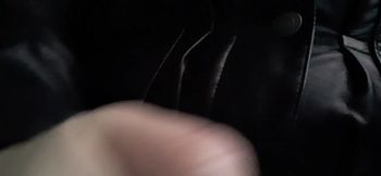 Leather Chastity Sub Jerks and Finishes on Jacket