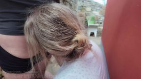 Dildoing while hiking then blowjob with stranger