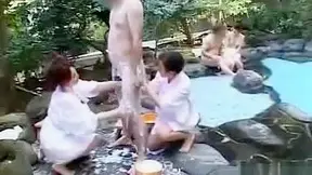 Sexy Jav CFNM Massage Ends with Group Handjobs Outdoors