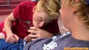 ”Tatted Casey Wood fucked before cum spraying young gay stud”