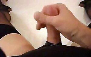 Crossdresser in stockings wanks and cums