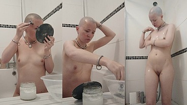 Head shave and shower body shave - uncut