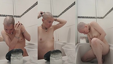 Head shave and shower body shave - uncut