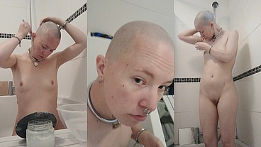 Head shave and shower body shave - uncut