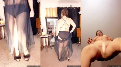 Mature woman Zilah Luz striptease in high heels and nylons