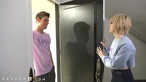 Ella hollywood experiences big cock in frat meeting - genderx