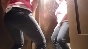 Hottie Trying on Hollister Jeans in Changing Room Rubs Jeans Covered Ass and Pussy as She Dances