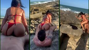 moreninha gostosa sentando no pau do salva vidas na praia sem camisinha