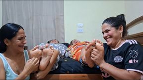 Double Mummified Foot Tickling Madness! Sally & Jenny Tickle Anna & Betsy!
