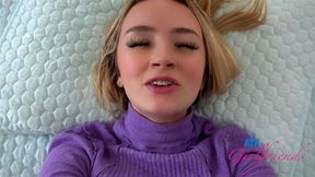 Sweet innocent Maria Kazi in sweater gets her pussy eaten then sucks cock POV Amateur