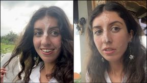 Katty West - Walking With Cum On Face In Cafe - Girl Eats Pizza And Swallows Cum - Cumwalk