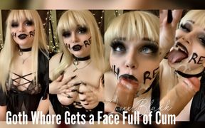 Goth whore gets a face full of cum