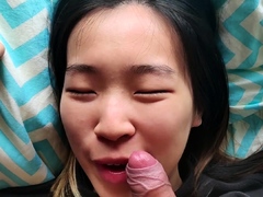 Cute Asian Girlfriend Gives Blowjob For Huge Facial Cumshot