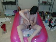 Pissing And Oil Anal Toy Fun In Pink Pool