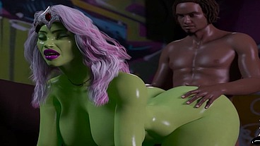 Alien Queen gets fucked hard by some big black dick