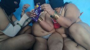 Three Lesbian Hot Talking and Boobs Sucking