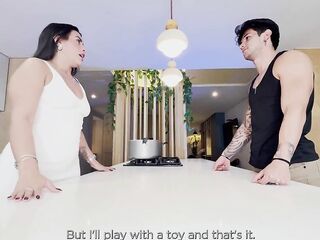 Stepmother receives unexpected sex in the kitchen with a giant inward jizz flow