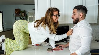 Nerdy girl Lucky Anne sucks and rides a hard pecker