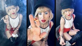 Pretty Smoking Girl Chain smokes marlboro red in Nylons