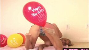 Sexy Blonde Riding Balloon with natural tits & twat naked