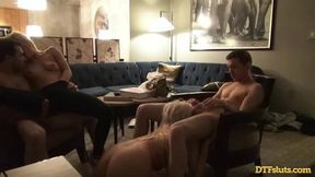 Blonde Babes Get DP Anal in Real Swinger Group Sex at Late Night Hotel Party