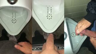Watch me pee and cum twice in a public urinal, risky solo video, featuring Jetsfan1983
