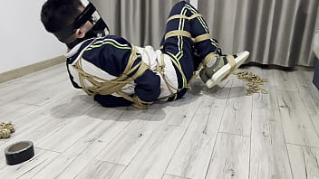 Asian boy was hogtied and have to smell sneakers, cummed when sturggling