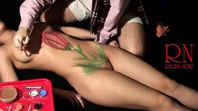Painting her maid. Bodypainting. Homemade bodyart. 279