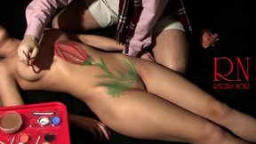 Painting her maid. Bodypainting. Homemade bodyart. 279