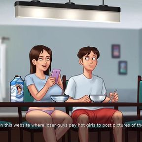 Summertime Saga by Darkcookie - Sexy Big Boobs Girl Striptease &amp; Big Ass Play, Hot Slut Teases Him with BBW Sexy Body