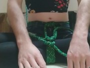 Self bondage orgasm in crossdress with buttplug