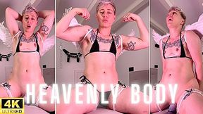 FtM Angel Boy Rides Thick Dildo and Masturbates Big Clit with Trans Cosplay and Bikini and Flexing