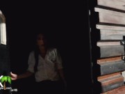 The Nosey Neighbor gets tied up, gags on cock and gets DOUBLE STUFFED in dungeon!