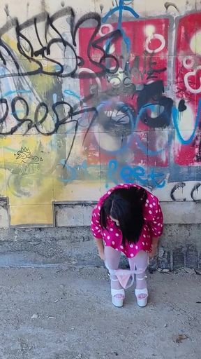Little Slut Shows off Her Pussy in the Industrial District