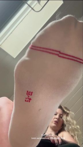 Open your mouth, slave! Swallow my spit.. Then sniff my feet like a good slave!
