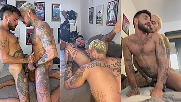 Daddy tatuado chupando e fudendo rabo de passivo gostoso