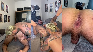 Daddy tatuado chupando e fudendo rabo de passivo gostoso