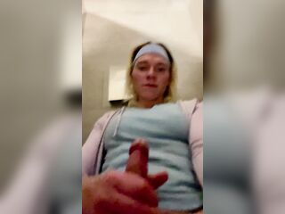 Hot trans woman plays with herself in public bath stall at a target restroom