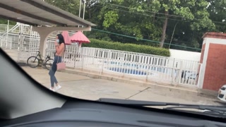 Best friend accepts challenge to go out with her vibrator on the street