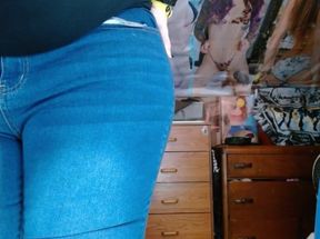 Fat Sissy with Tits Wearing and Stripping Out Them Tight Jeans
