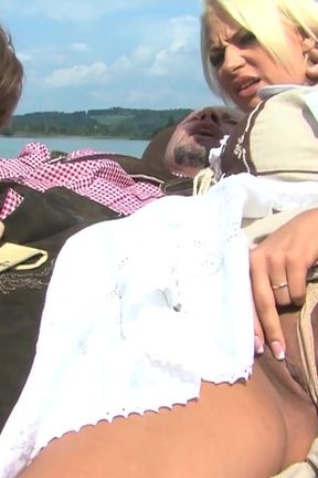 Horny girls get fucked in turns after sucking cock on the boat