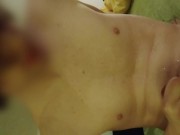 Twink with bush cums on himself