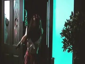 Masked man pounds two hot brunettes in alley threesome