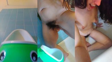 PinkMoonLust Brunette In Green Dress Pisses On Urinal Boy For Master During Potty Training Fun