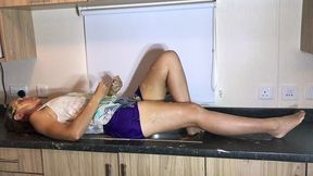 oiled and creamed hot girl gunged in a holiday caravan game