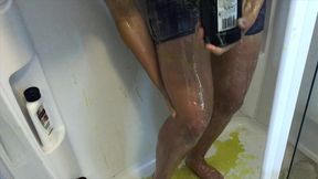 oiled and creamed hot girl gunged in a holiday caravan game
